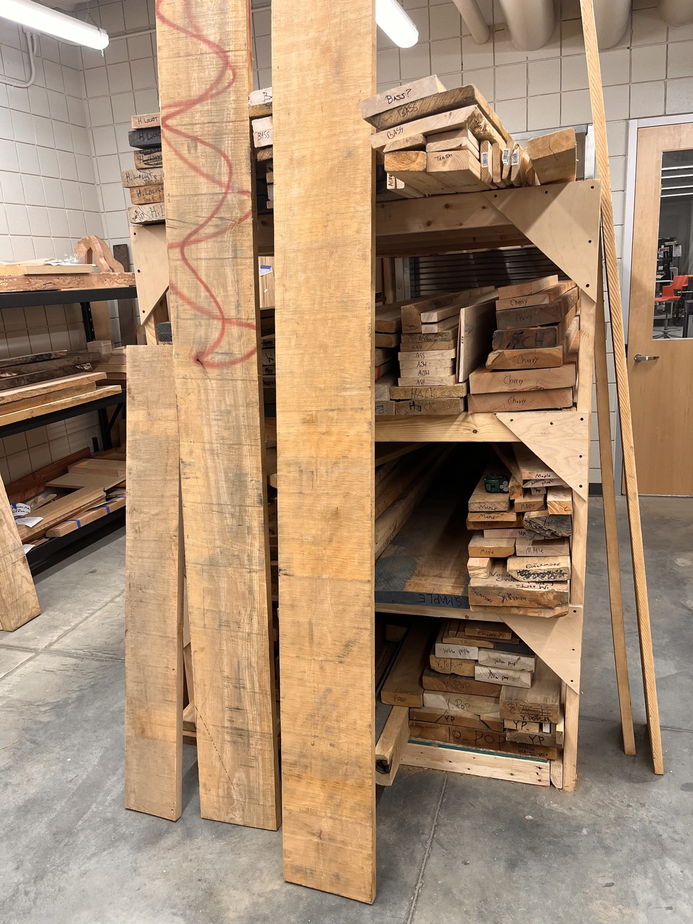 Rough lumber selected for the veneer work
