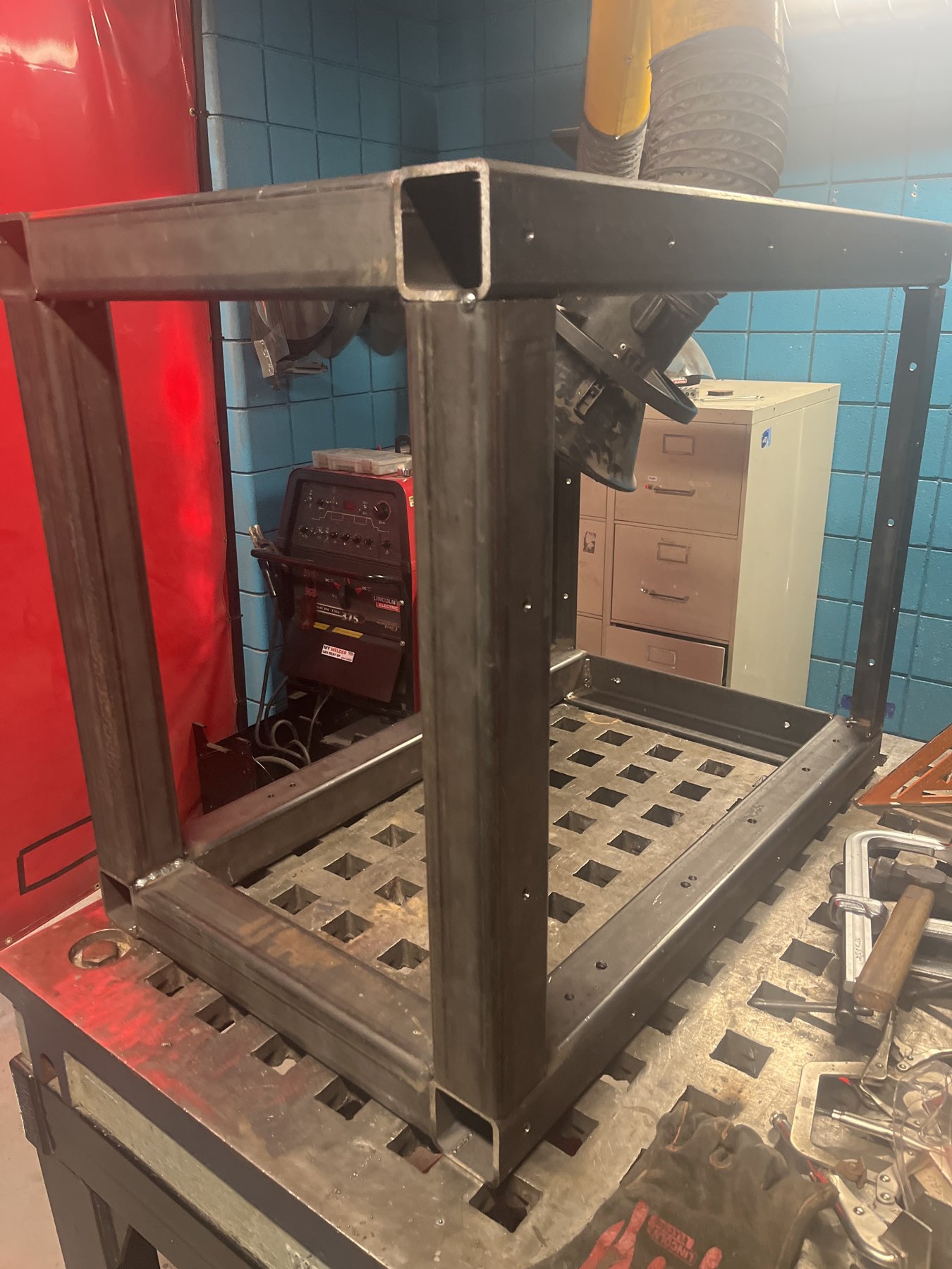 Steel cart frame during fabrication