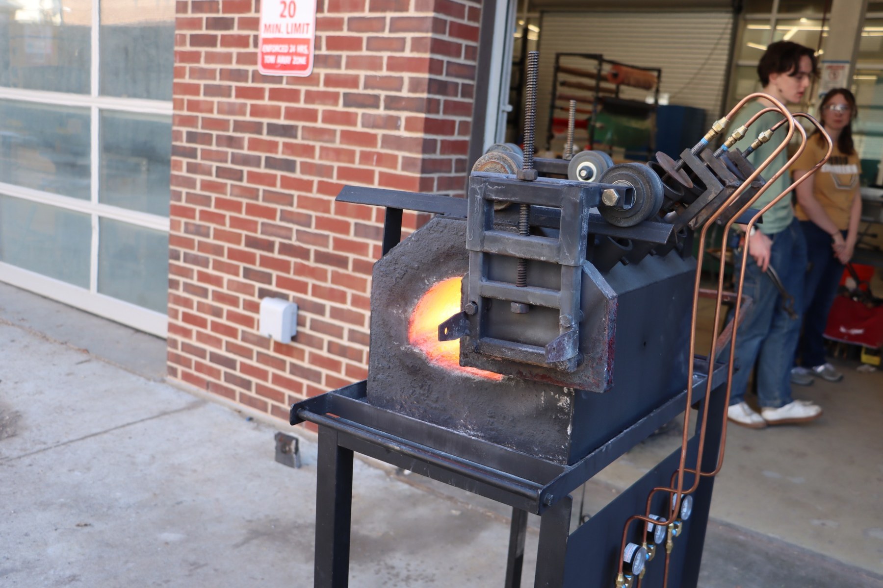 Completed forge with its door and burner assembly