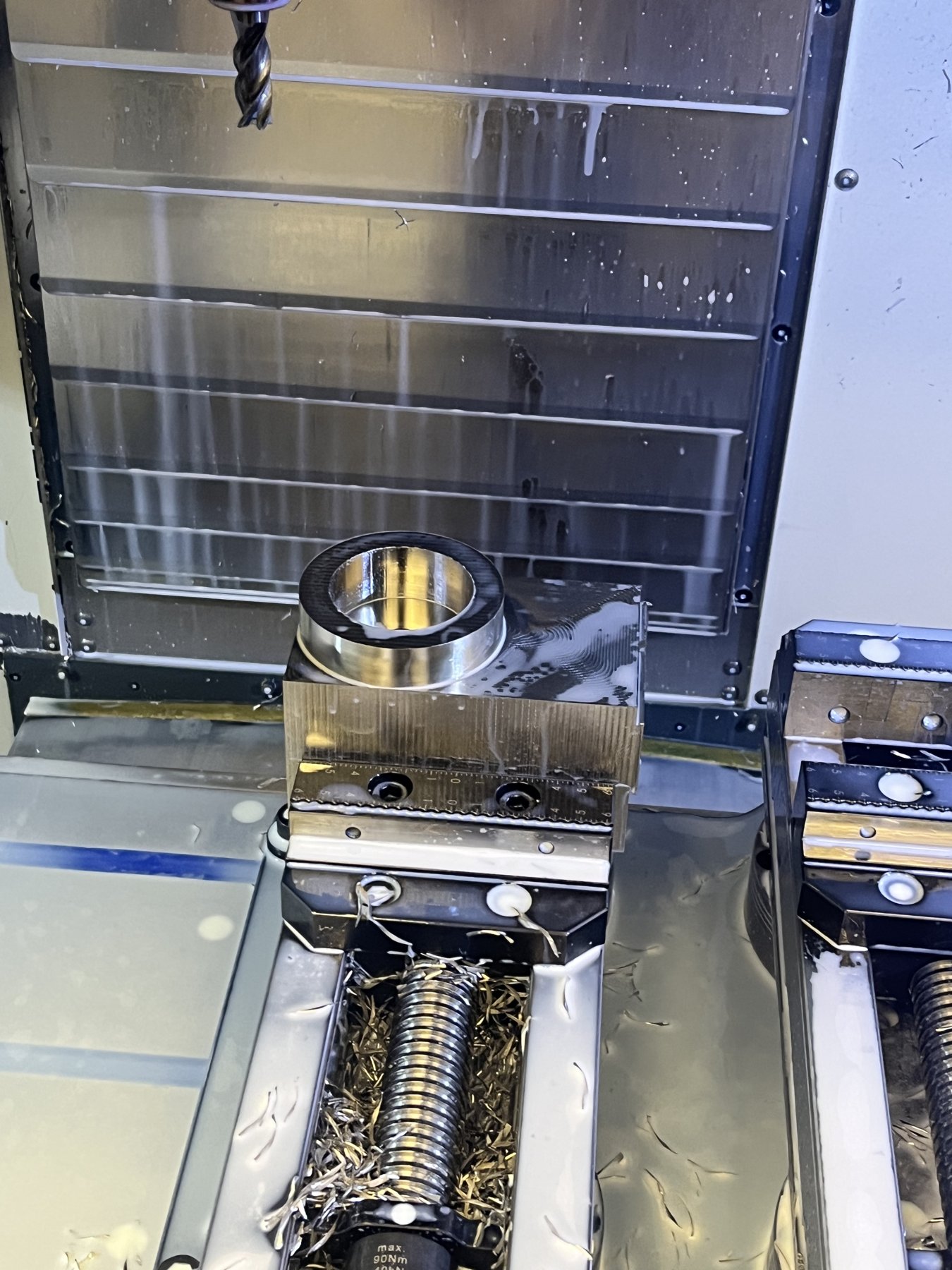 Boring a mixer component in the lathe